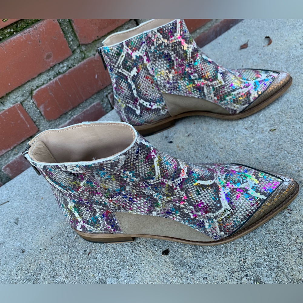 Multicolor Python Embossed Leather & Suede Ankle … - image 2